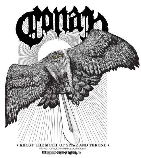Poster for Conan's appearance at Edinburgh commissioned by Pisschrist Promotion. Conan is a doom metal band from Liverpool, UK. 